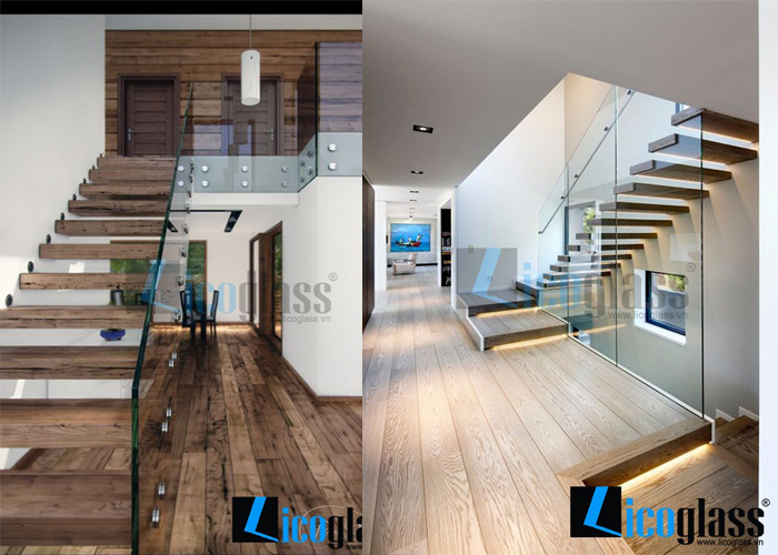 Cầu thang gỗ kính cường lực Cầu thang gỗ kính cường lực