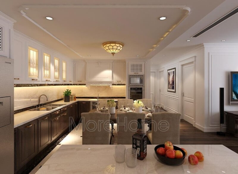 Với lối thiết kế tận dụng mọi góc chết, nội thất phòng bếp chung cư trông rộng và thoáng hơn. Thiết kế nhà bếp đẹp